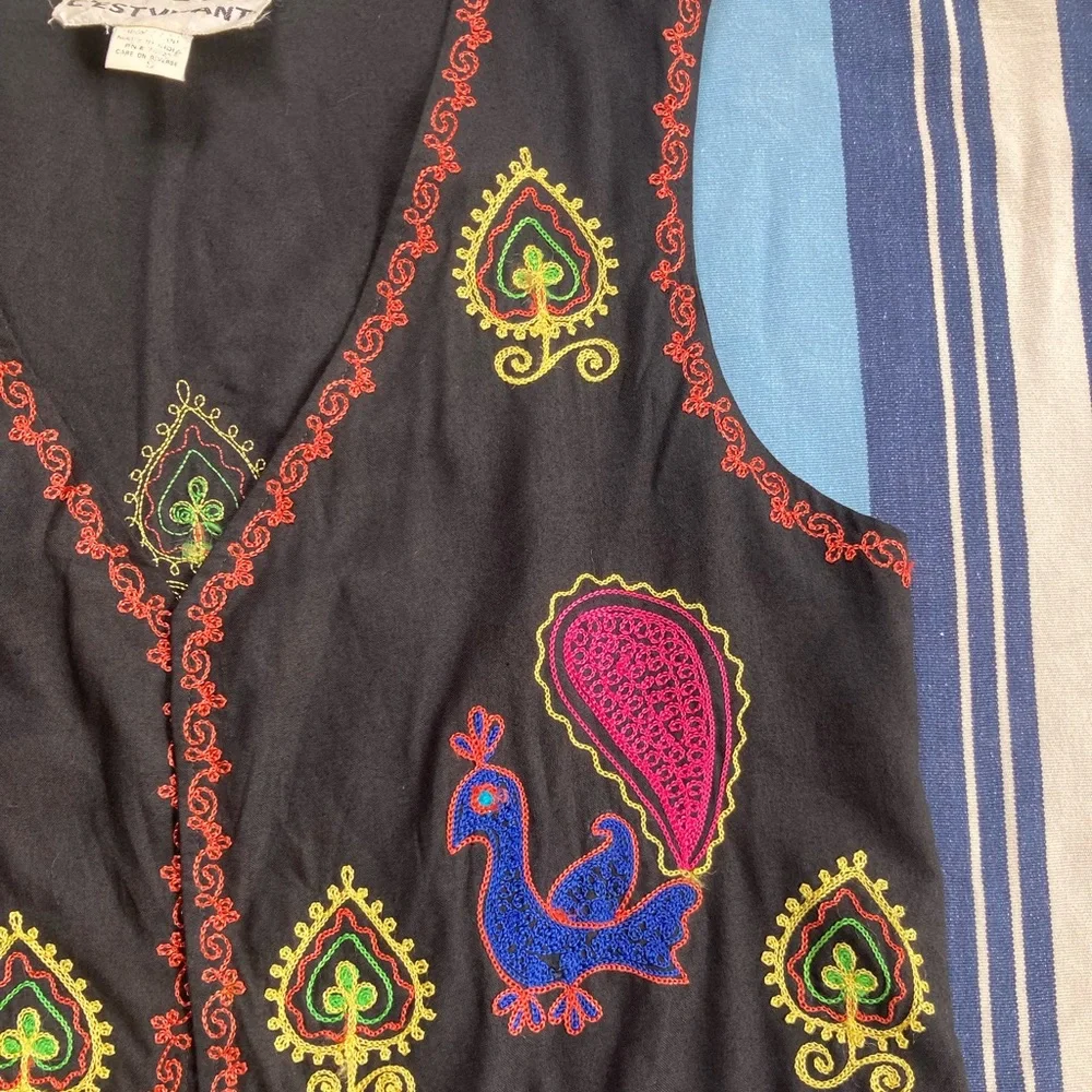 90s black embroidered boho vest small - Picture 11 of 12